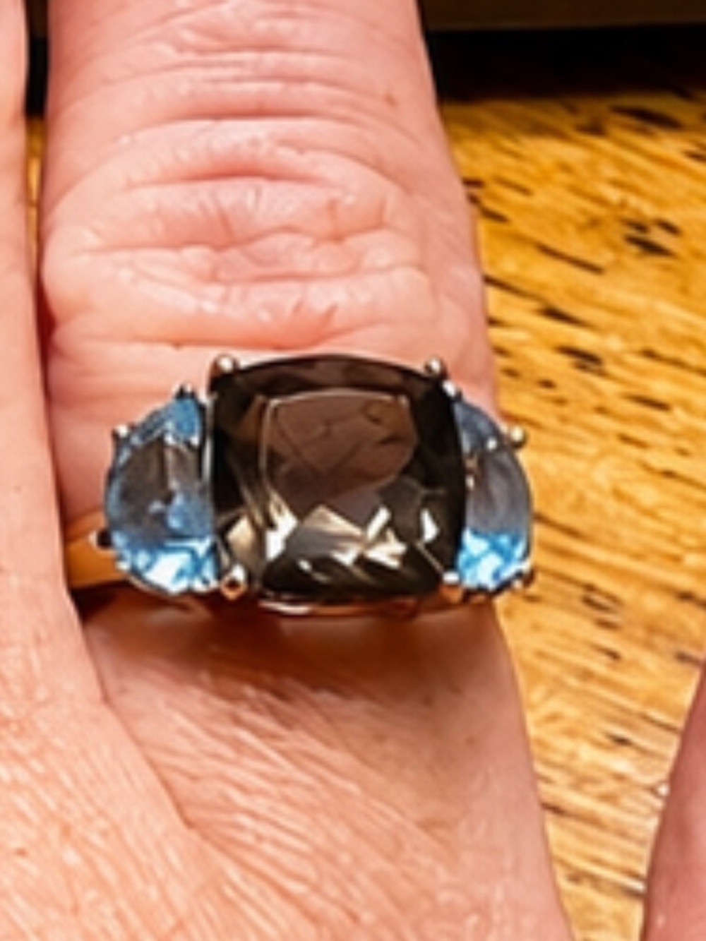 Smoky Quartz and Blue Topaz Three-Stone Ring - Women Jewelry